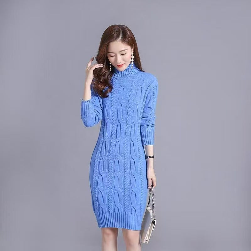 Autumn Winter Base-Layer Outerwear All-Match Turtleneck Women's Midi Knit Sweater