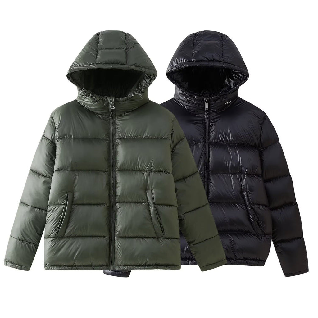Simple And Versatile Hooded Two-tone Padded Cotton Jacket