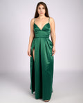 Ofelia Emerald Satin High Slit Dress " φορέματα βραδινά " foremata gia gamo