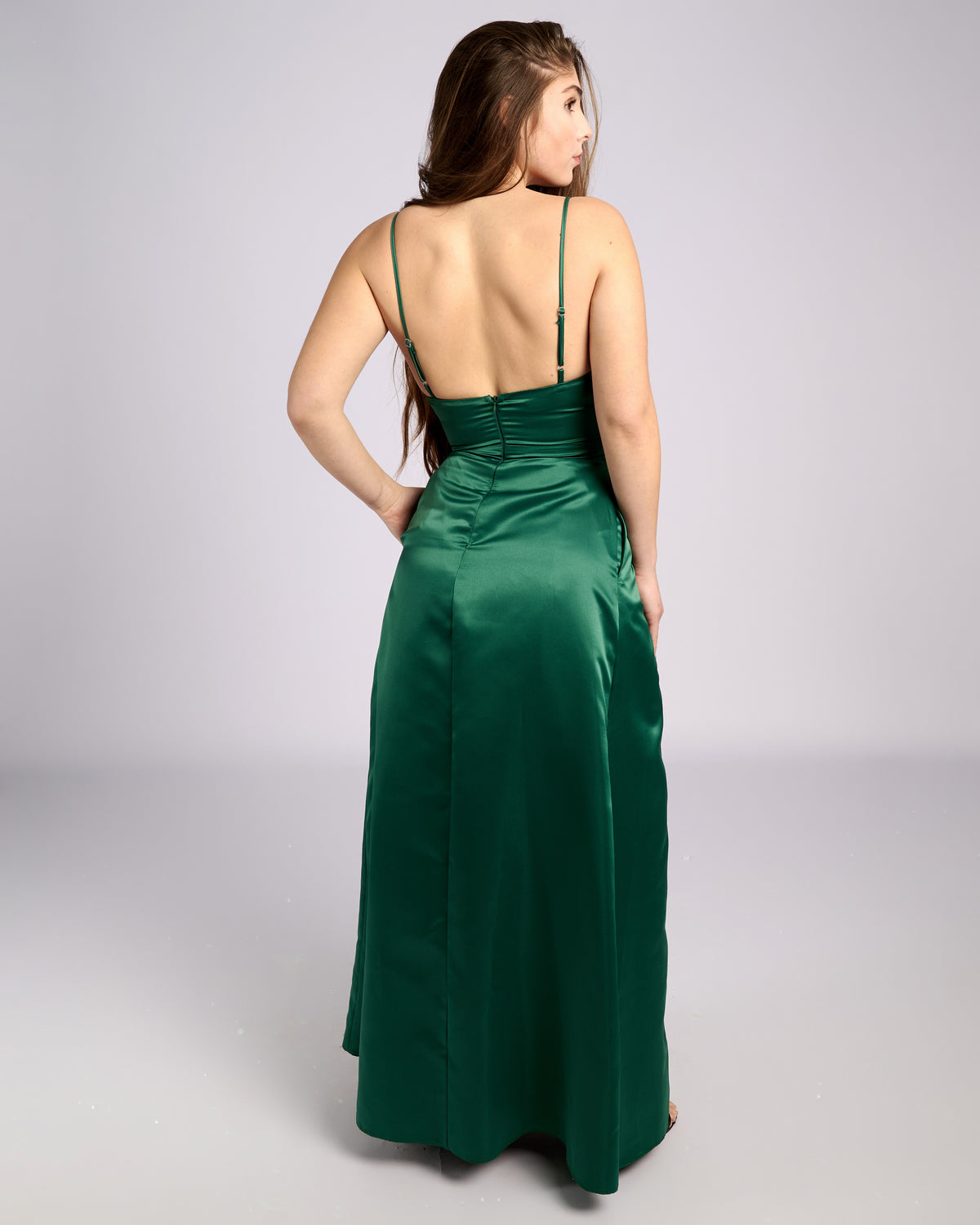 Ofelia Emerald Satin High Slit Dress " φορέματα βραδινά " foremata gia gamo