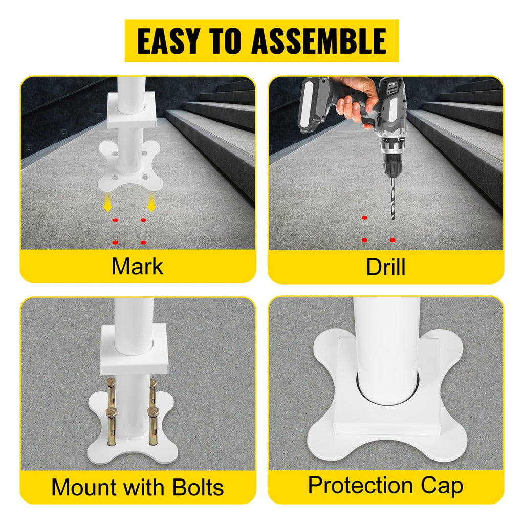 VEVOR Handrail for Outdoor Steps Aluminum Stair Handrail Fit 0-5 Steps w/ Installation Kit Building & Hardware Home Improvement